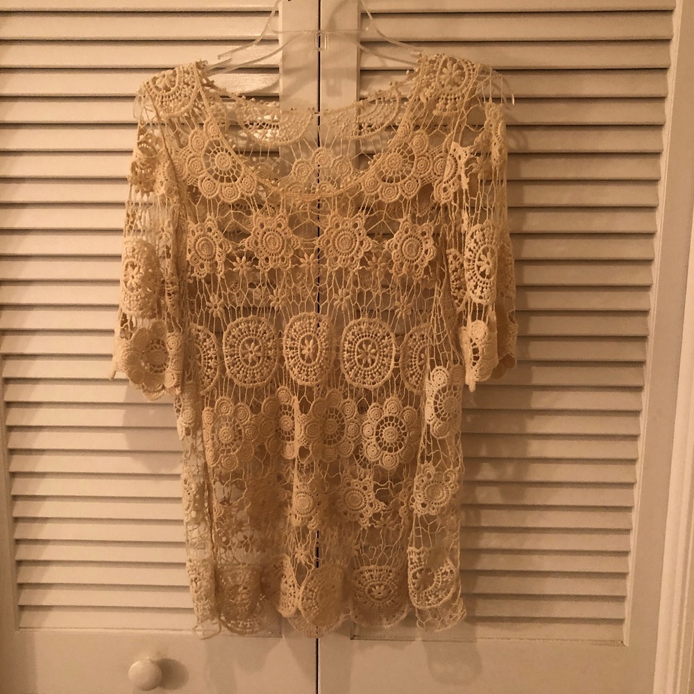 Lace overlay top cream color size M